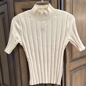 DKNY Cream Ribbed Turtleneck Top